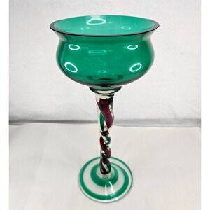 Jozefina Krosno Hand Blown Glass Candy Cane Swirl Stem Dish Pedestal Bowl